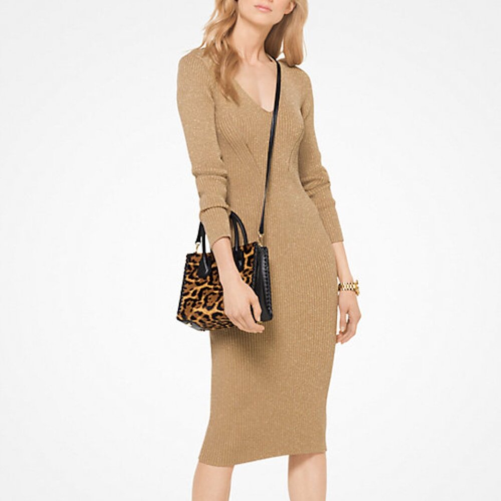 Michael Kors Metallic Ribbed Sweater Dress - Size Medium